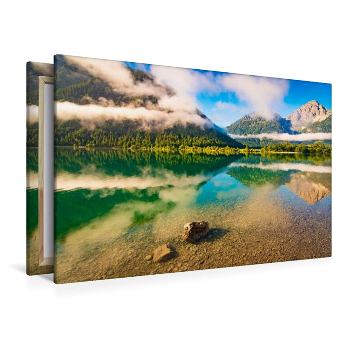 Premium Textil-Leinwand Heiterwanger See mit Lechtaler Alpen