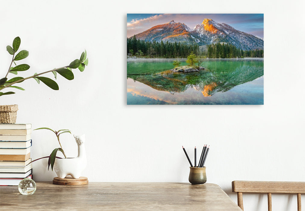 Premium Textil-Leinwand Hintersee mit Hochkalter