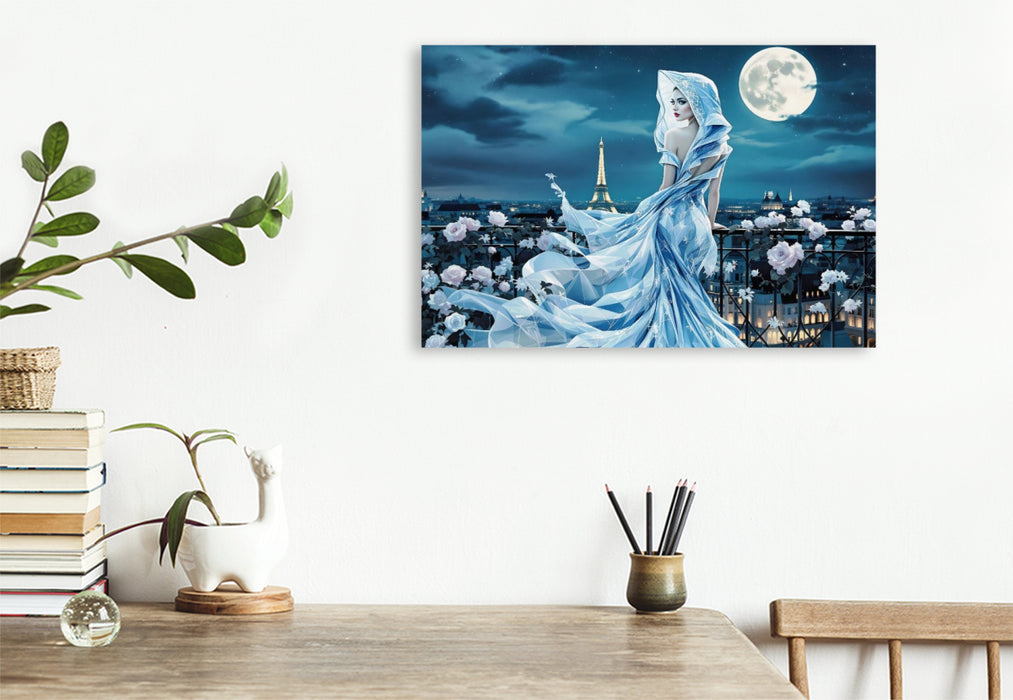 Premium Textil-Leinwand Vision in fließendem Blau