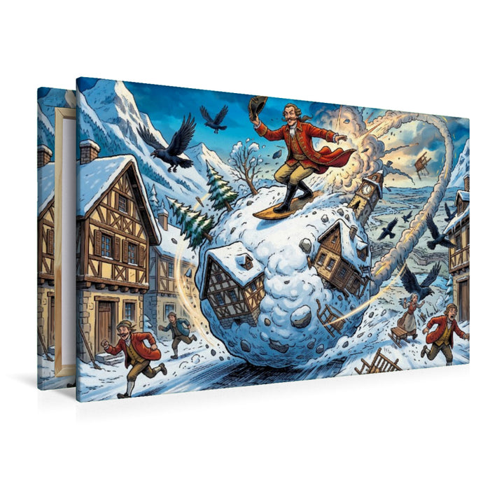 Premium Textil-Leinwand Flucht auf der Riesenschneekugel