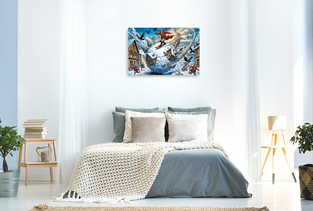 Premium Textil-Leinwand Flucht auf der Riesenschneekugel