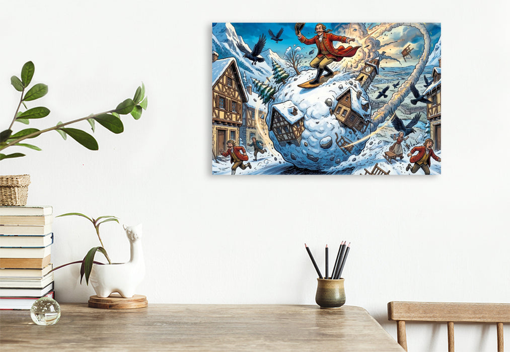 Premium Textil-Leinwand Flucht auf der Riesenschneekugel