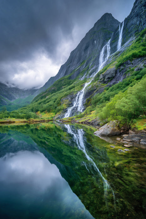 Premium Textil-Leinwand Norwegen – Reine, Lofoten