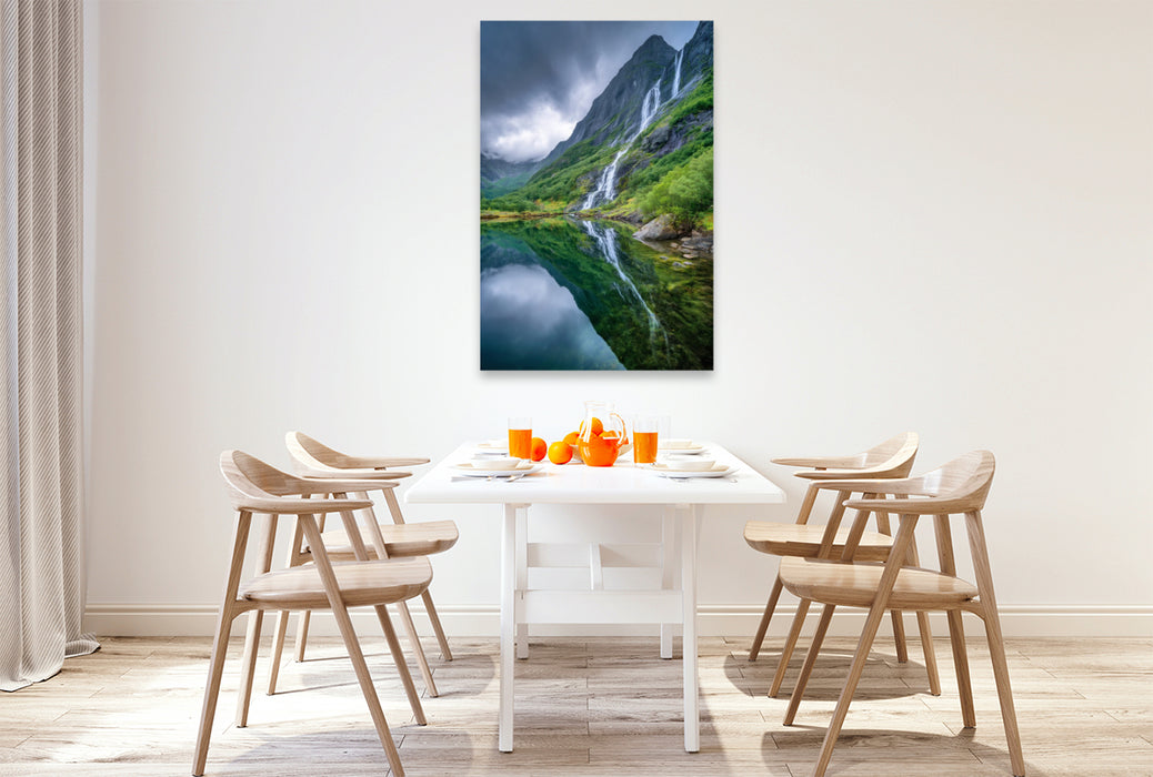 Premium Textil-Leinwand Norwegen – Reine, Lofoten