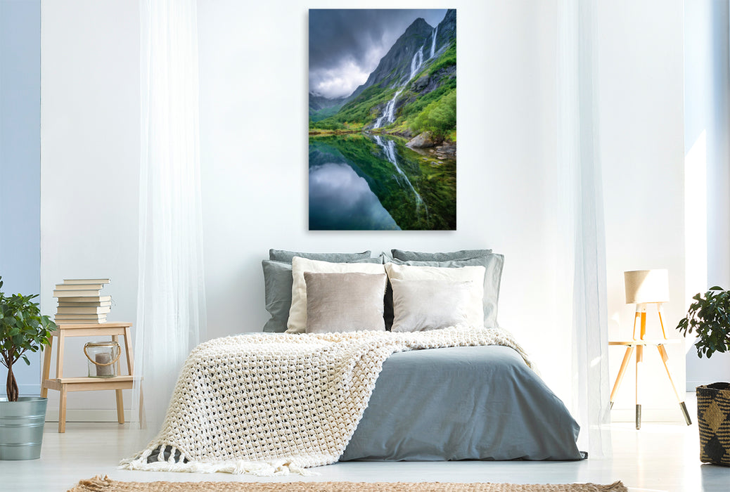 Premium Textil-Leinwand Norwegen – Reine, Lofoten