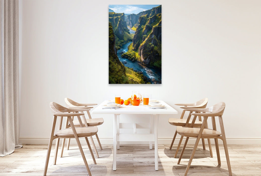 Premium Textil-Leinwand Island – Fjaðrárgljúfur Canyon