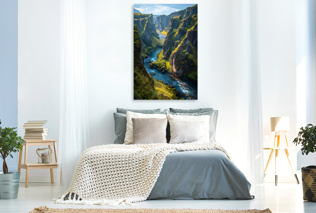 Premium Textil-Leinwand Island – Fjaðrárgljúfur Canyon