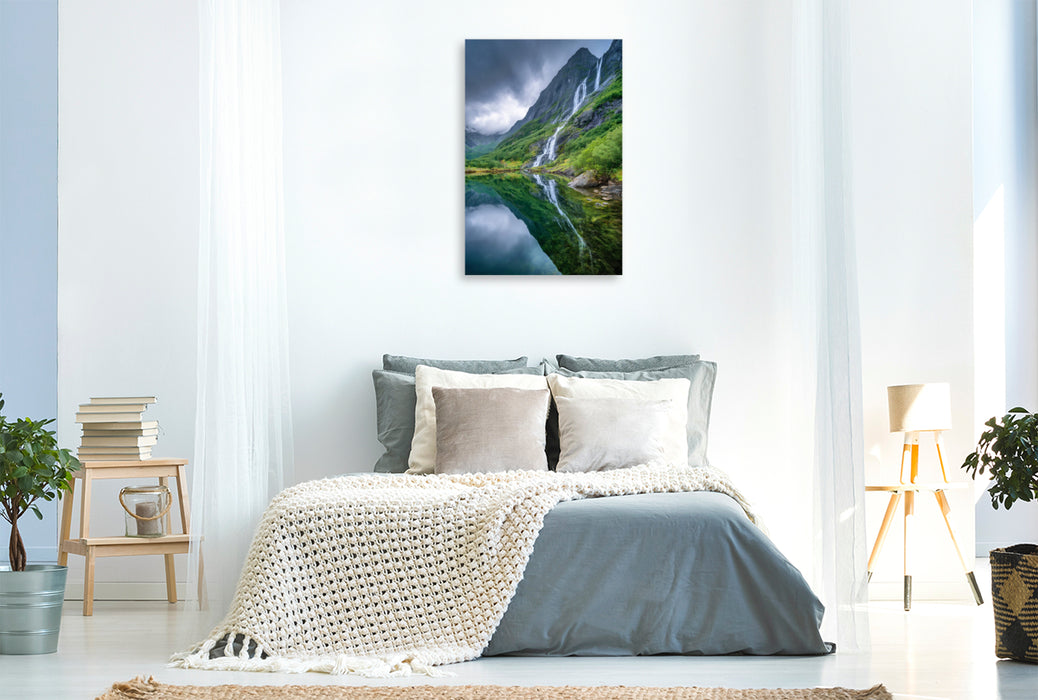Premium Textil-Leinwand Norwegen – Reine, Lofoten