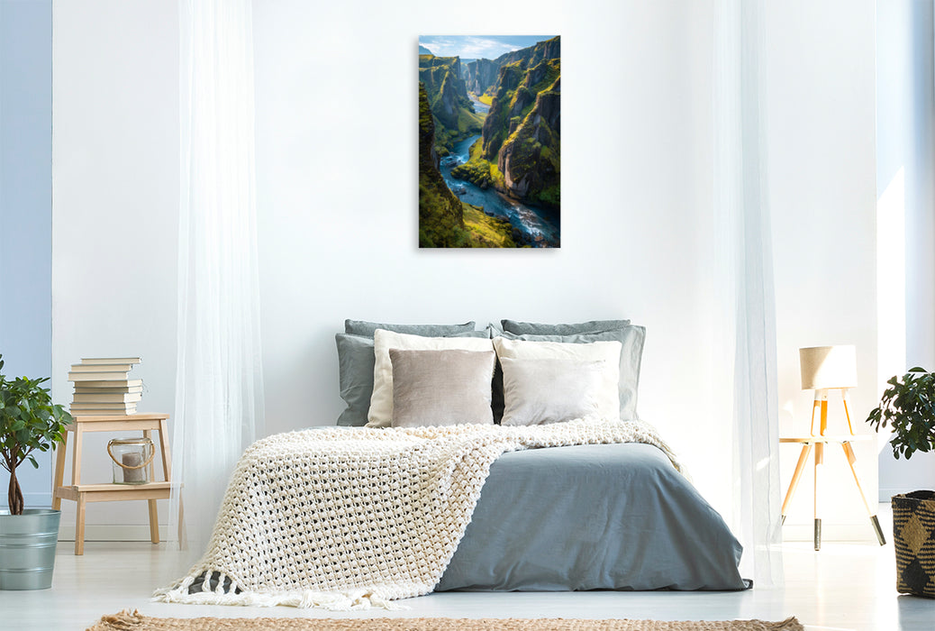Premium Textil-Leinwand Island – Fjaðrárgljúfur Canyon