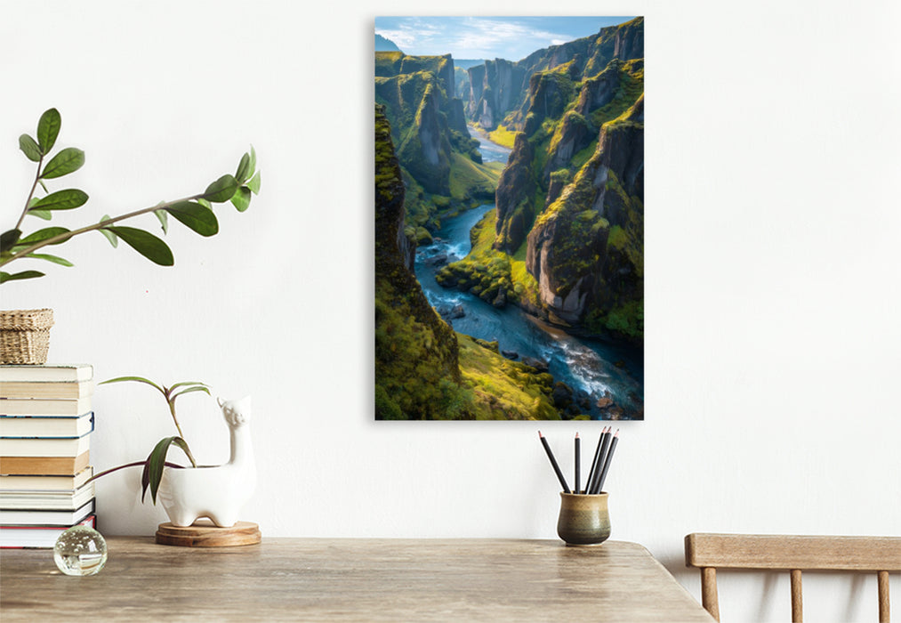 Premium Textil-Leinwand Island – Fjaðrárgljúfur Canyon