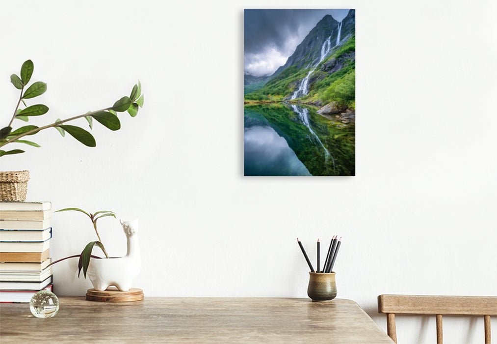 Premium Textil-Leinwand Norwegen – Reine, Lofoten