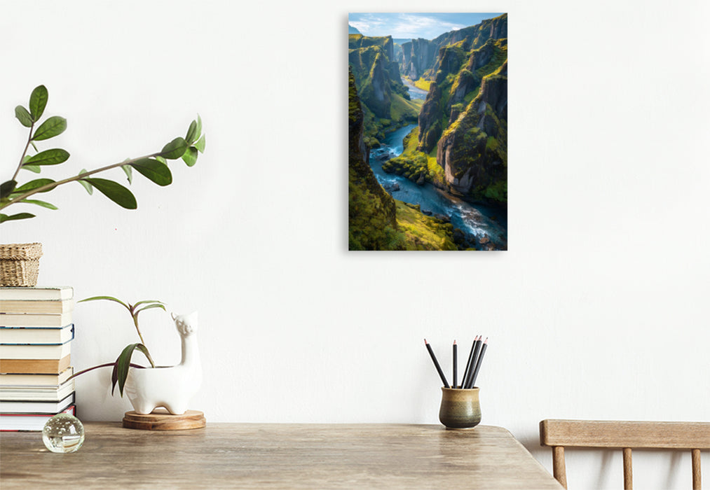 Premium Textil-Leinwand Island – Fjaðrárgljúfur Canyon