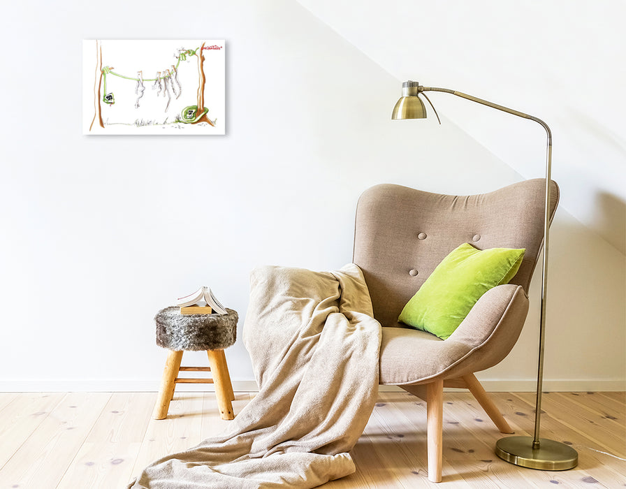 Premium Textil-Leinwand Karikatiere 007 Waschtag