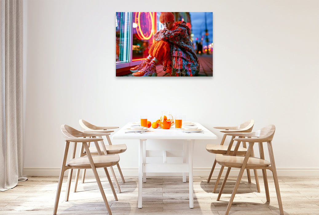 Premium Textil-Leinwand Abendlicher City Look