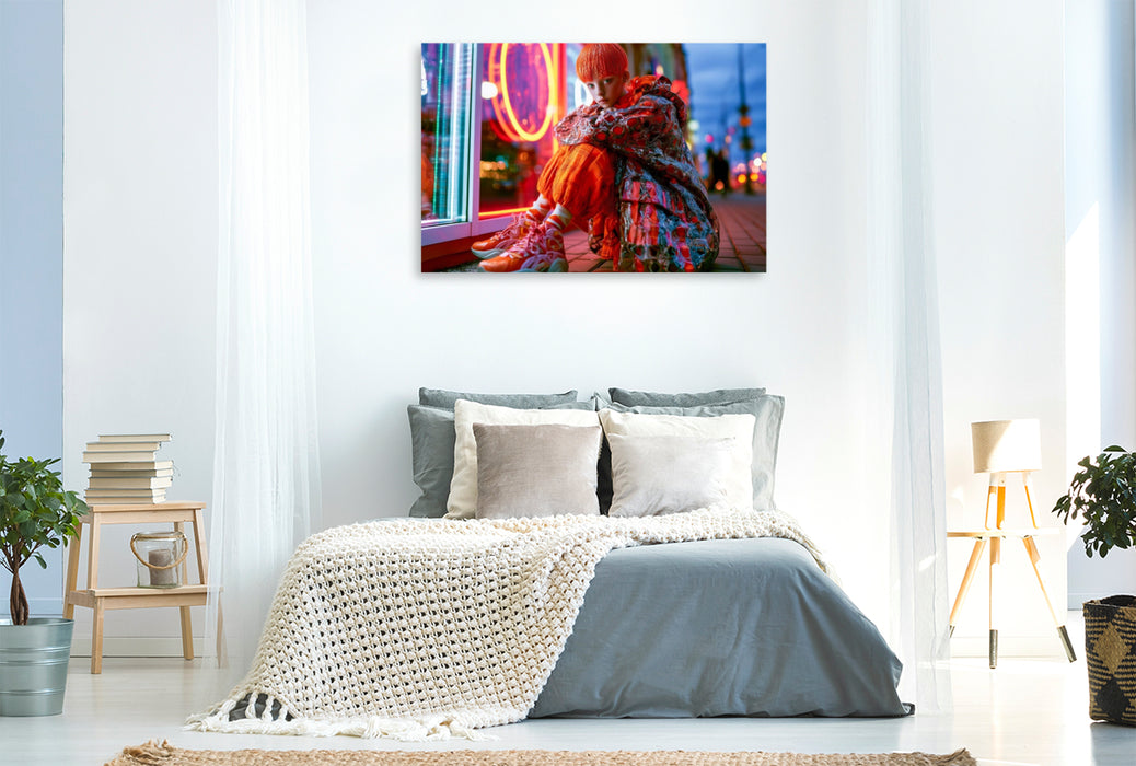Premium Textil-Leinwand Abendlicher City Look