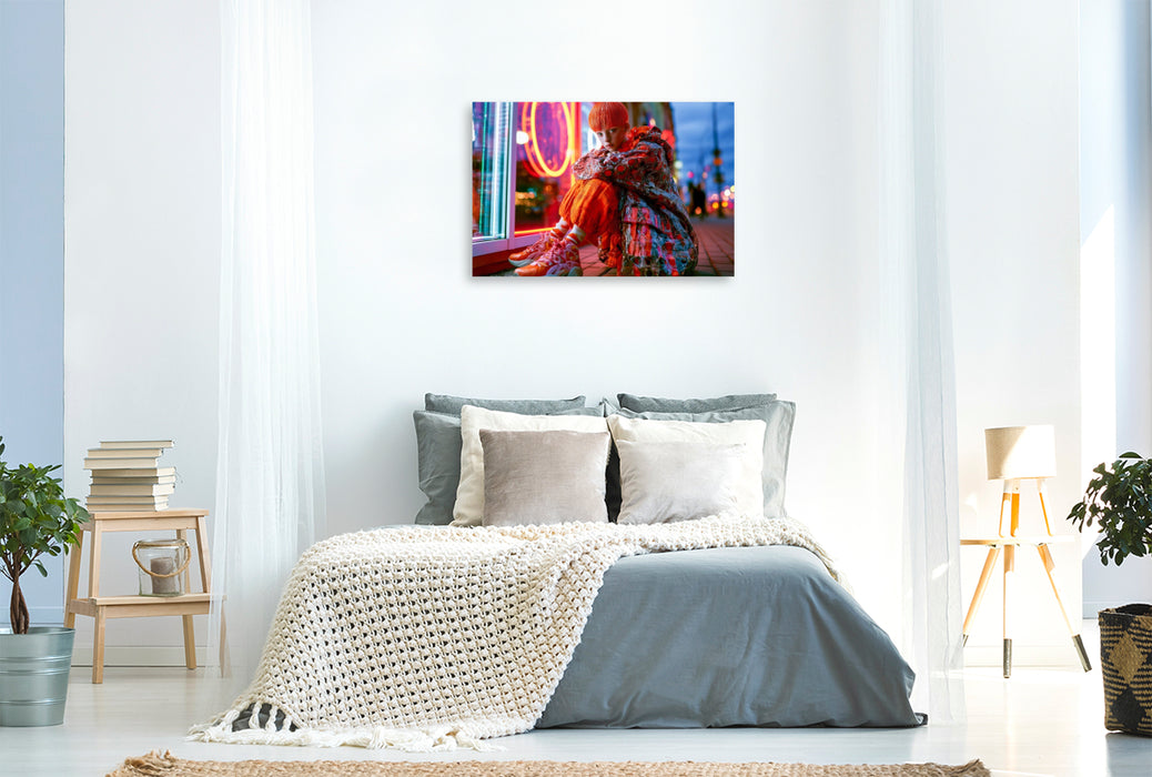 Premium Textil-Leinwand Abendlicher City Look