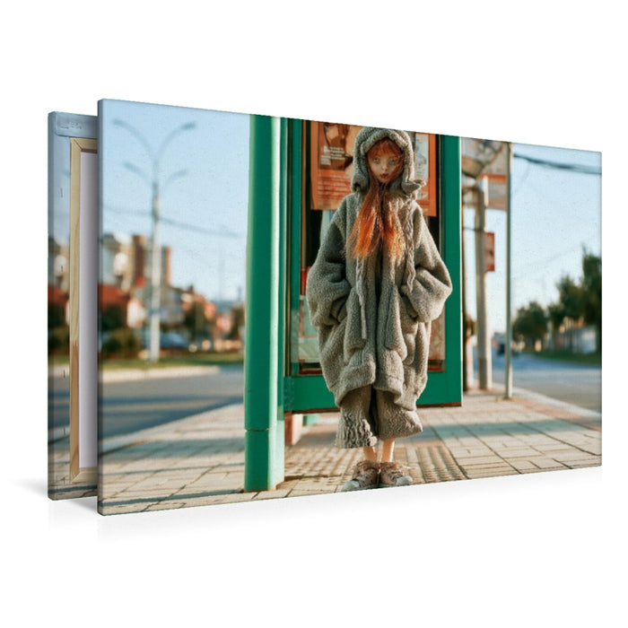 Premium Textil-Leinwand Bushaltestelle