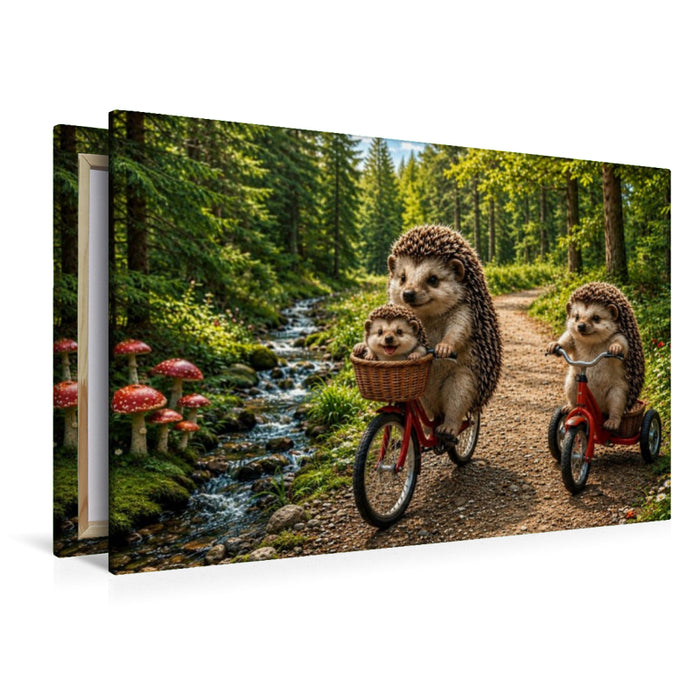 Premium Textil-Leinwand Igelglück auf Waldwegen