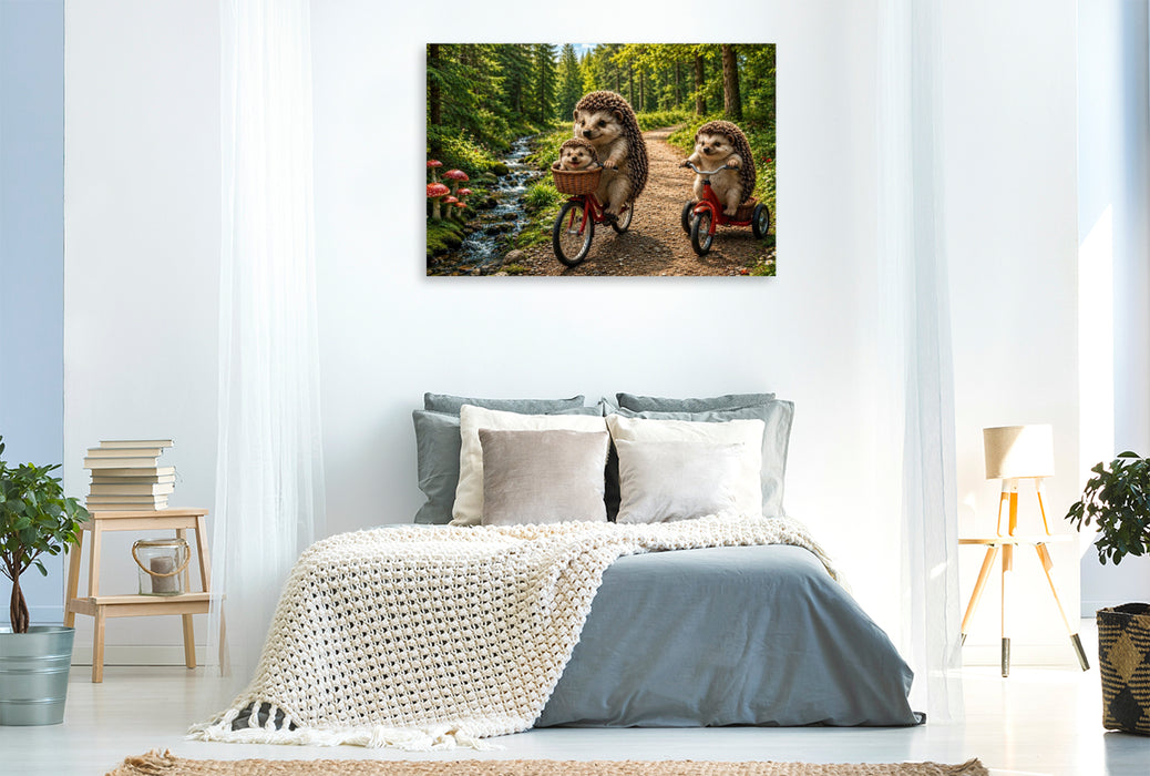 Premium Textil-Leinwand Igelglück auf Waldwegen
