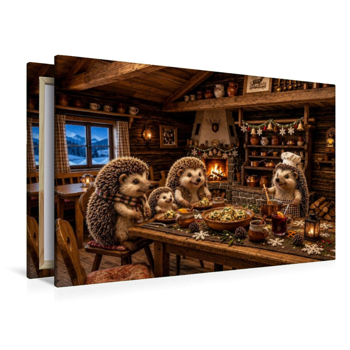 Premium Textil-Leinwand Winterabend in der Igelküche