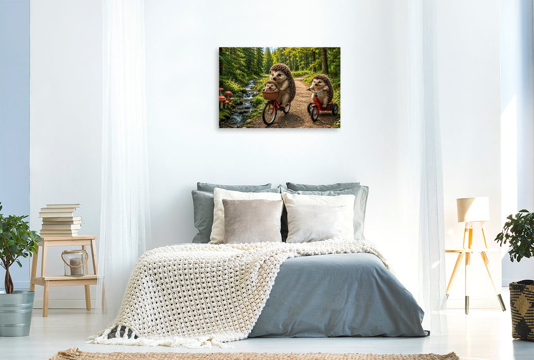 Premium Textil-Leinwand Igelglück auf Waldwegen