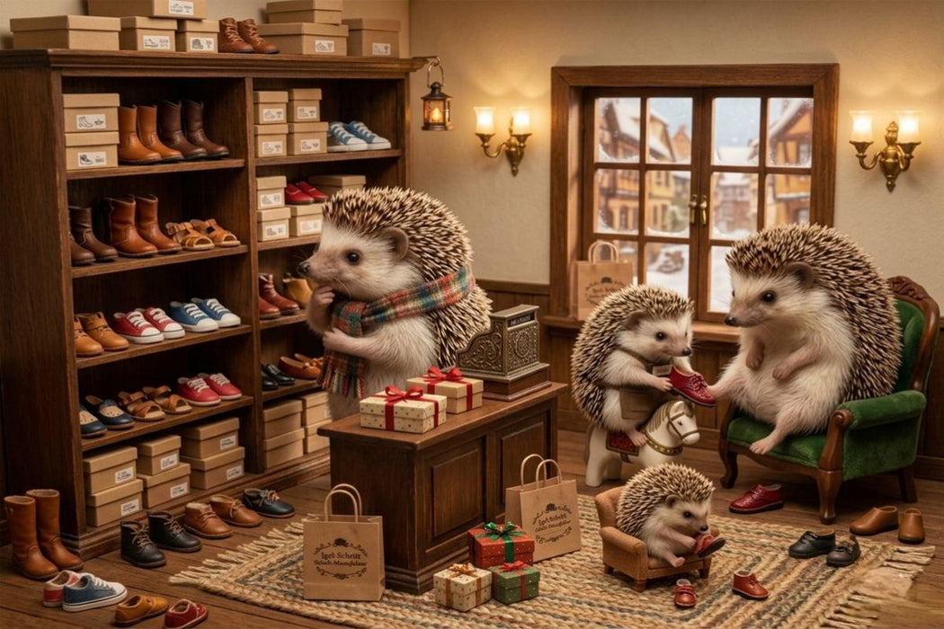 Premium Textil-Leinwand Die kleine Igelschuhstube