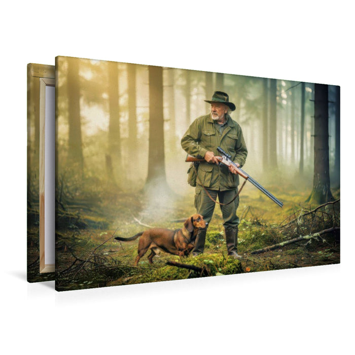 Premium Textil-Leinwand Im Schweigen der Bäume — findet der Jäger Klarheit.