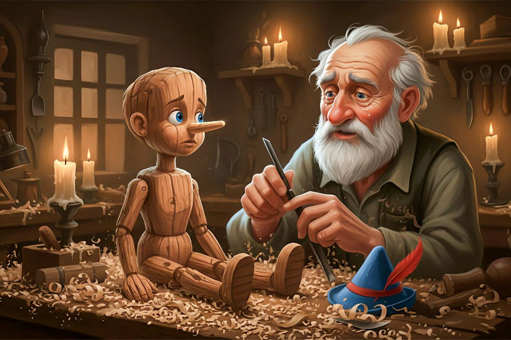 Premium Textil-Leinwand Geppetto erweckt den kleinen Holzjungen