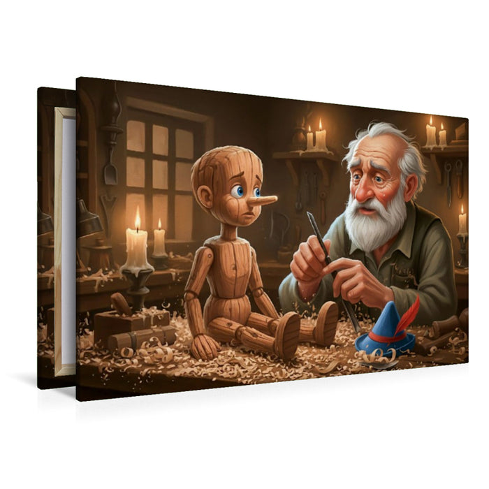 Premium Textil-Leinwand Geppetto erweckt den kleinen Holzjungen