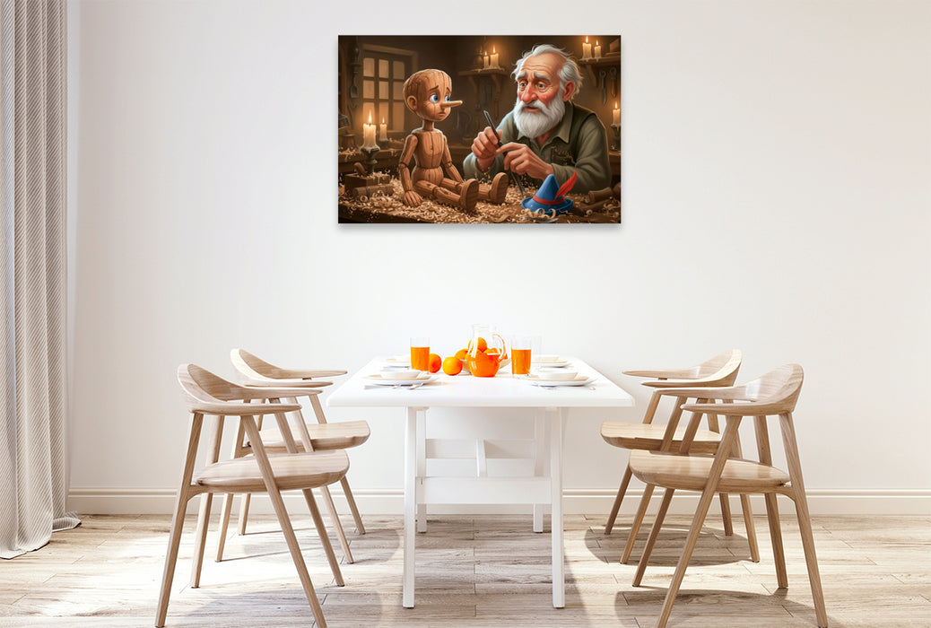 Premium Textil-Leinwand Geppetto erweckt den kleinen Holzjungen