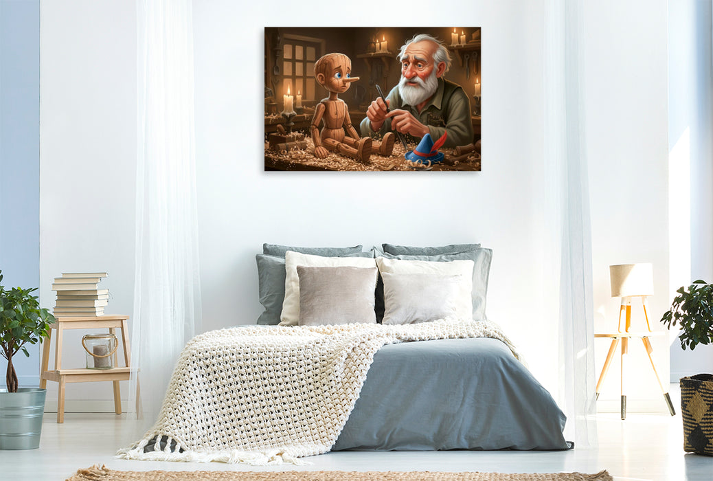 Premium Textil-Leinwand Geppetto erweckt den kleinen Holzjungen