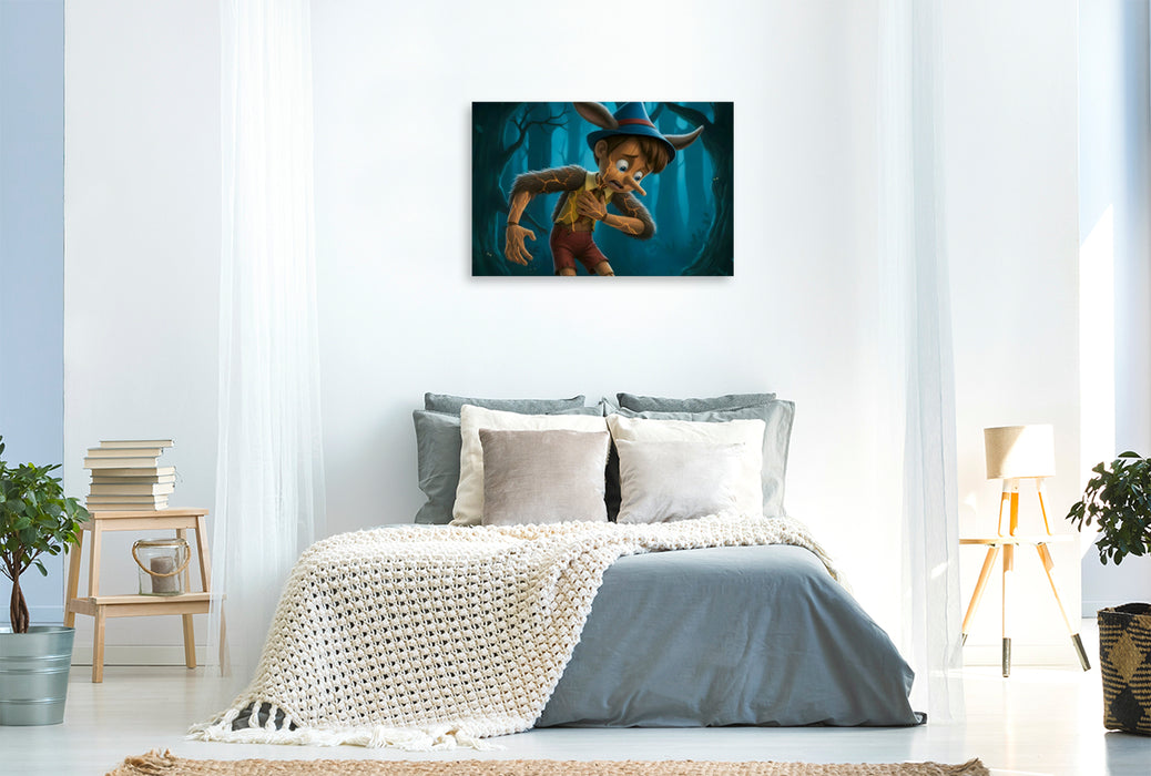 Premium Textil-Leinwand Pinocchio verliert sich im dunklen Fluch