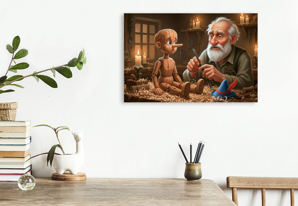 Premium Textil-Leinwand Geppetto erweckt den kleinen Holzjungen