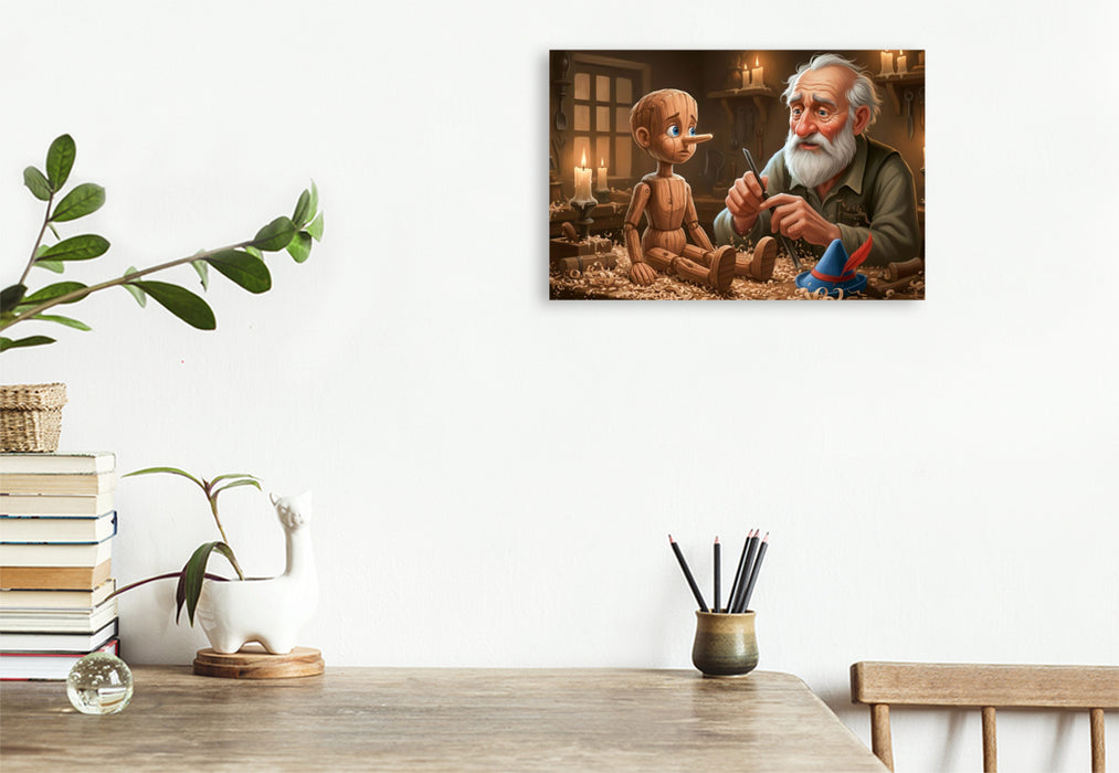 Premium Textil-Leinwand Geppetto erweckt den kleinen Holzjungen
