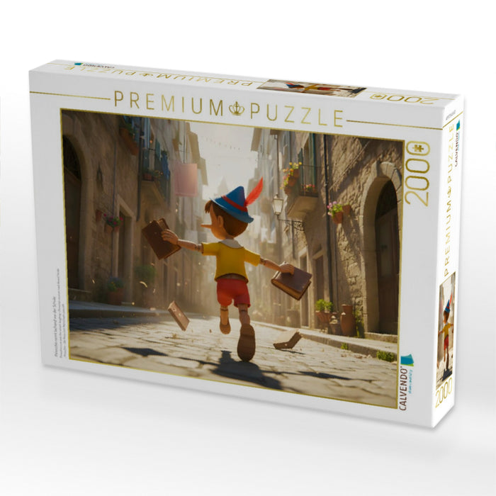 Pinocchio rennt lachend vor der Schule - CALVENDO Foto-Puzzle'