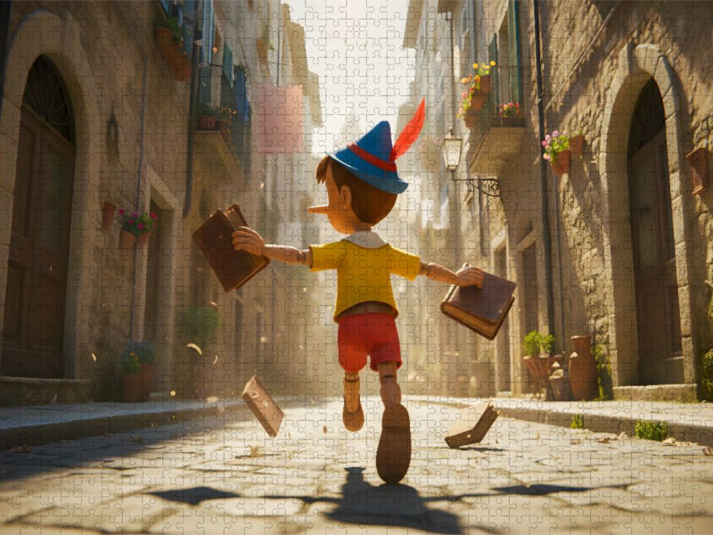 Pinocchio rennt lachend vor der Schule - CALVENDO Foto-Puzzle'