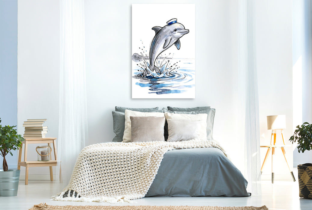 Premium Textil-Leinwand elfin mit Matrosenmütze – Sprung in die Freiheit