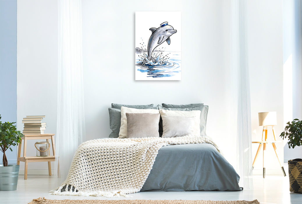 Premium Textil-Leinwand elfin mit Matrosenmütze – Sprung in die Freiheit