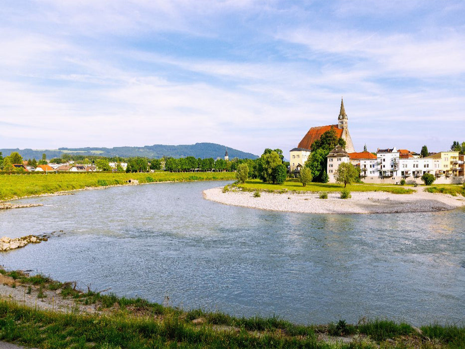 Laufen mit Salzachschleife und Kirche Mariä Himmelfahrt - CALVENDO Foto-Puzzle'