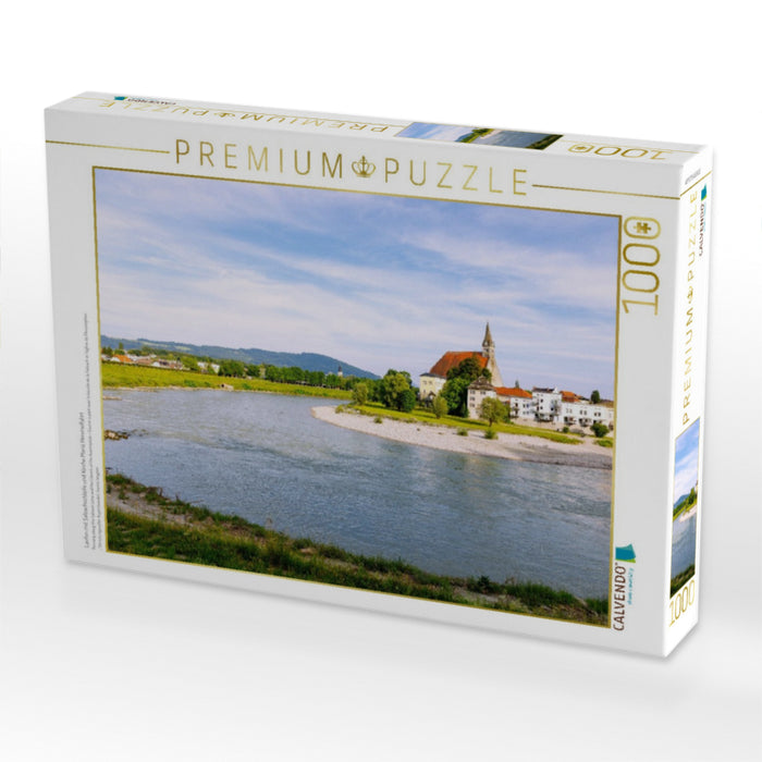 Laufen mit Salzachschleife und Kirche Mariä Himmelfahrt - CALVENDO Foto-Puzzle'