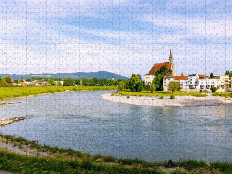 Laufen mit Salzachschleife und Kirche Mariä Himmelfahrt - CALVENDO Foto-Puzzle'