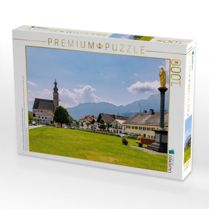 Dorfplatz mit Mariensäule und Kirche Mariä Himmelfahrt in Anger - CALVENDO Foto-Puzzle'