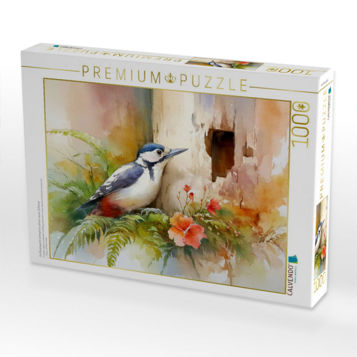 Ein Buntspecht zimmert an einem neuen Zuhause - CALVENDO Foto-Puzzle'