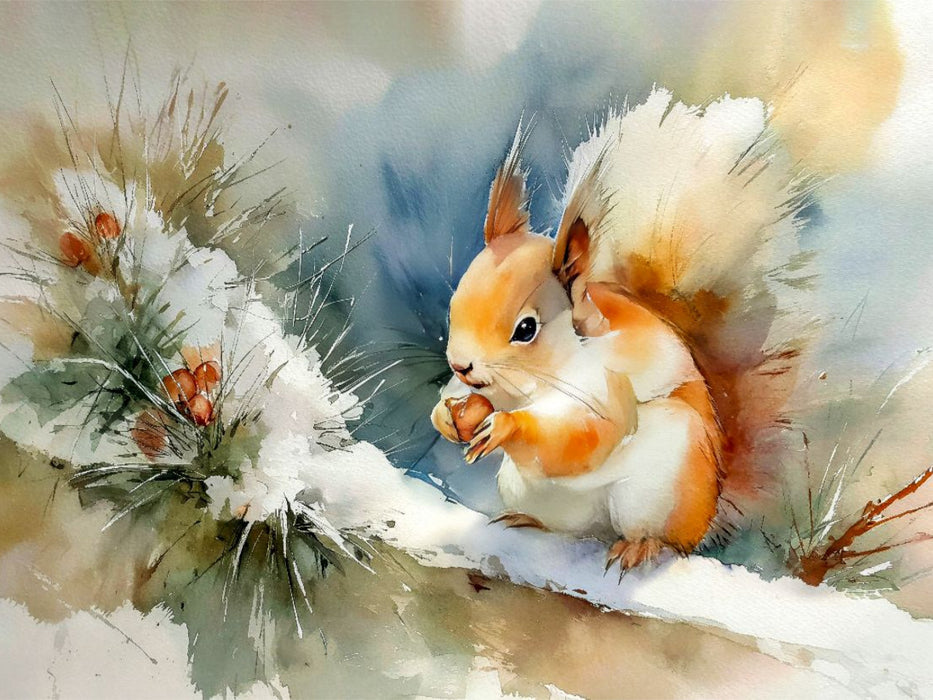 Ein Eichhörnchen knabbert an seinen Wintervorräten - CALVENDO Foto-Puzzle'