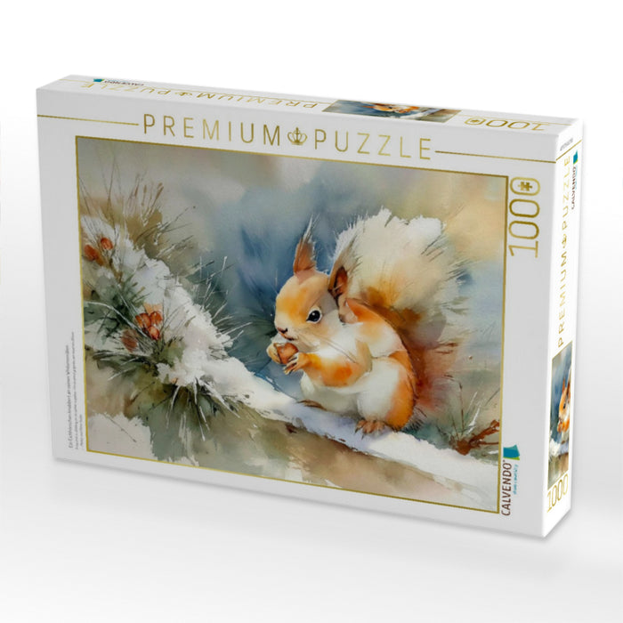 Ein Eichhörnchen knabbert an seinen Wintervorräten - CALVENDO Foto-Puzzle'