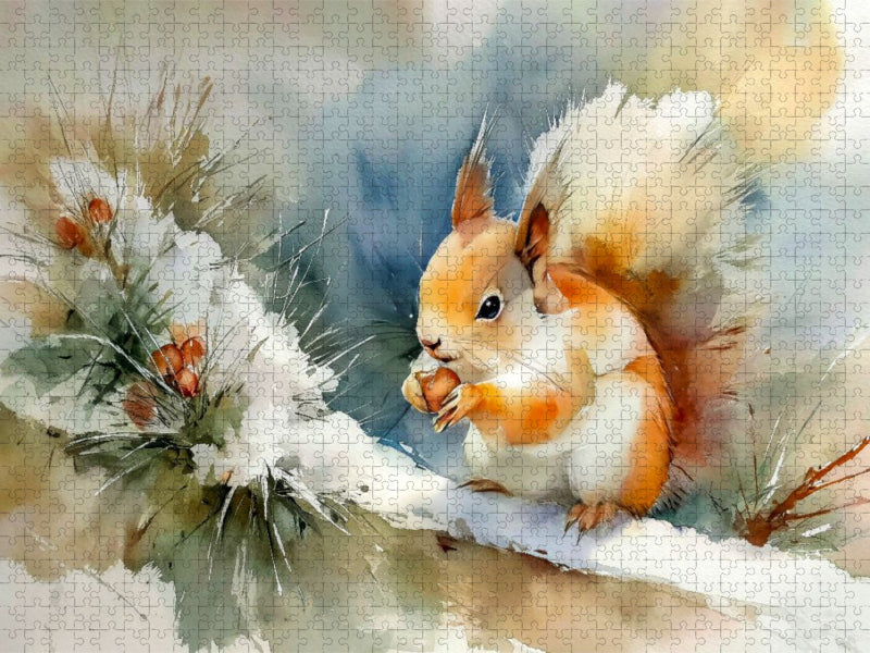 Ein Eichhörnchen knabbert an seinen Wintervorräten - CALVENDO Foto-Puzzle'