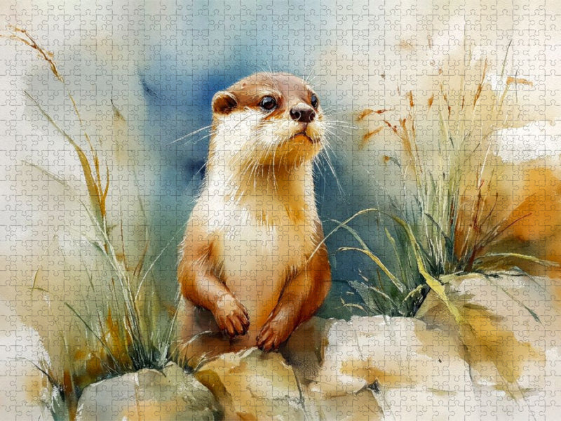 Ein kleiner neugieriger Otter beobachtet seine Umgebung - CALVENDO Foto-Puzzle'