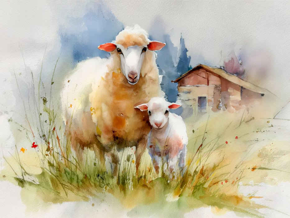 Ein Schaf behütet liebevoll ihr Lamm - CALVENDO Foto-Puzzle'