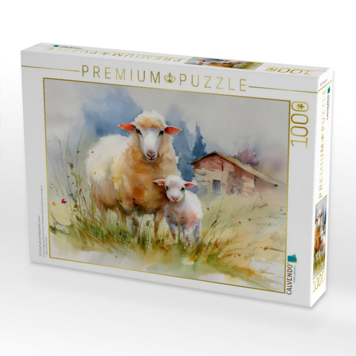 Ein Schaf behütet liebevoll ihr Lamm - CALVENDO Foto-Puzzle'