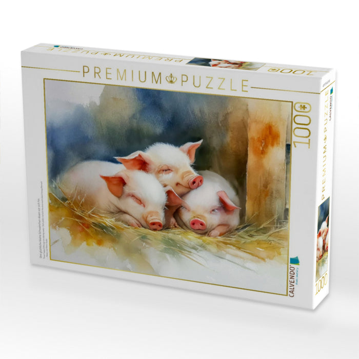 Drei glückliche kleine Schweinchen dösen vor sich hin - CALVENDO Foto-Puzzle'